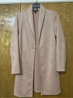 Roz & Ali Blush Taupe Faux Suede Open-Front Trench Coat